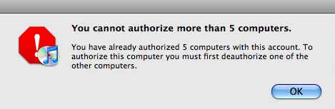 You cannot authorize more than 5 computers - iTunes